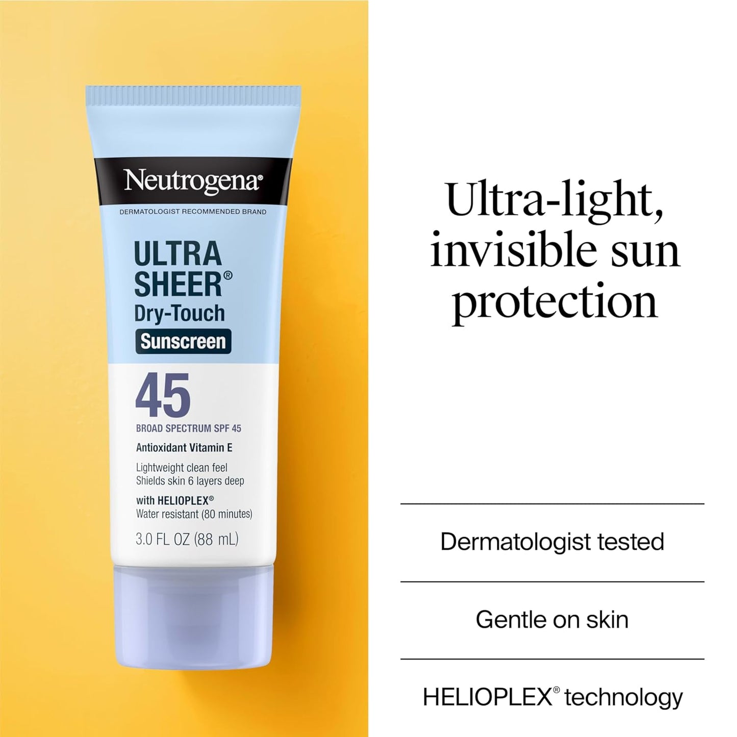 Ultra Sheer Dry-Touch Water Resistant and Non-Greasy Sunscreen Lotion with Broad Spectrum SPF 45, Tsa-Compliant Travel Size, 3 Fl Oz, Pack of 2, 6 Fl Oz