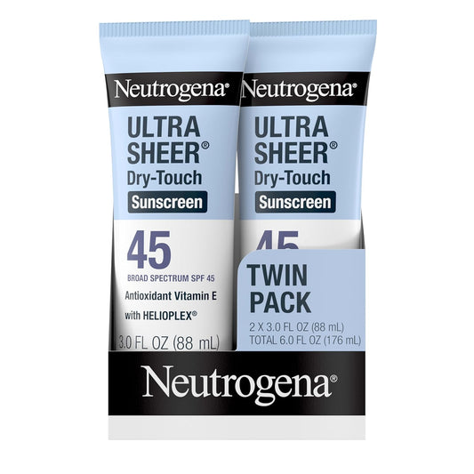 Ultra Sheer Dry-Touch Water Resistant and Non-Greasy Sunscreen Lotion with Broad Spectrum SPF 45, Tsa-Compliant Travel Size, 3 Fl Oz, Pack of 2, 6 Fl Oz